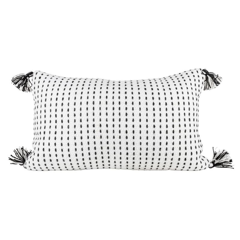 White with Black Tick Stripe 14X22 Hand Woven Filled Outdoor Pillow - Foreside Home & Garden, 1 of 7