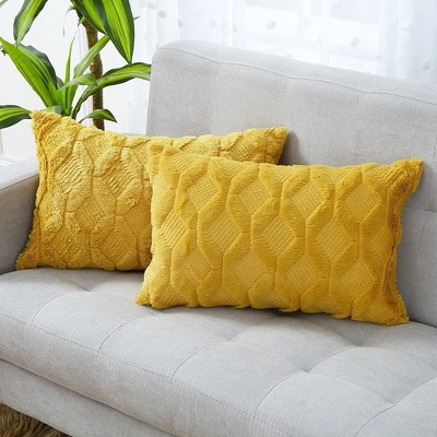 Geometric Diamond Pattern Plush Pillowcase Simple Home Sofa Cushion Cover Soft Velvet Woolen Fabric Pillowcase 30x50cm for Living Room Bedroom Yellow