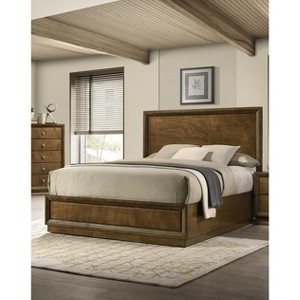 TiramisuBest Walnut Color Transitional Style Queen Size Bed 2x Nightstands 3pc Set Bedroom Furniture Metal Knobs - 1 of 4