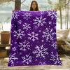 Lomsoe Purple & Pink Snowflake Flannel Blanket - Deep Purple Winter Decor with White & Lavender Snowflakes - Cozy Home & Outdoor Use. - 3 of 4