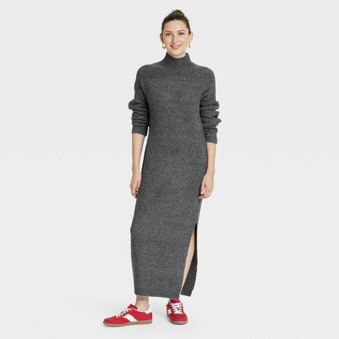 Women s Long Sleeve Midi Sweater Dress Universal Thread Charcoal Gray XL