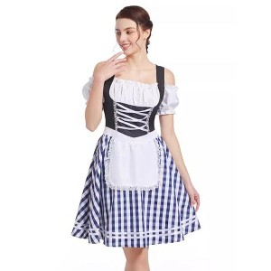 Women's Fake 3-Piece Plaid Hemline Strapless Blouse Festival Cosplay Costume Set - 1 of 4