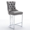 Zeus & Ruta Set of 2 Modern 25" Velvet Counter Stools with Button-Tufted Back, Rivet Trim & Chrome Metal Legs - 2 of 4