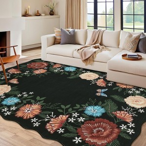 Floral Scalloped Rug Modern Area Rugs for Living Room Ultra Soft Washable Rugs for Bedroom - 1 of 4