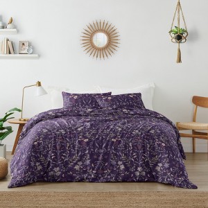 Sweet Jojo Designs Queen Duvet Cover and Shams Set Boho Floral Wildflower Plum Purple and Teal 3pc - 1 of 4