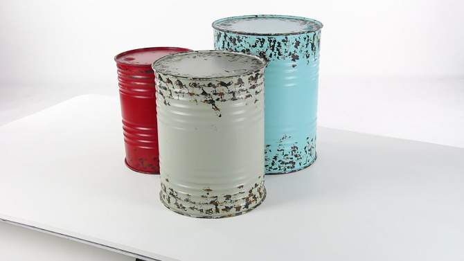 Farmhouse Drum End Tables Set Blue/Red - Olivia &#38; May, 2 of 8, play video