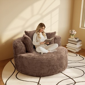 WJSHome Oversized Round Chair Lounge Chaise Indoor,Upholstered Corduroy Deep Seat Sofa With 3 Pillows,Comfy Sleeper Boneless Couch - 1 of 4