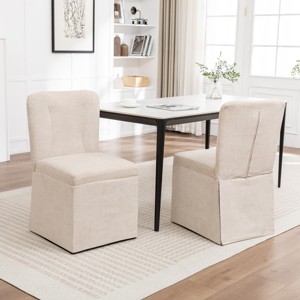 Set of 2 Modern Linen Dining Chairs with Padded Seat and Backrest, Upholstered Armless Dining Chairs for Dining Room or Kitchen-Panipeachy - 1 of 4