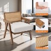 Mid Century Modern Accent Chair, Comfy Living Room Chairs with Sturdy Wood Legs, Rattan Backrest & Beige Thick Linen Cushion Armchair - 2 of 4