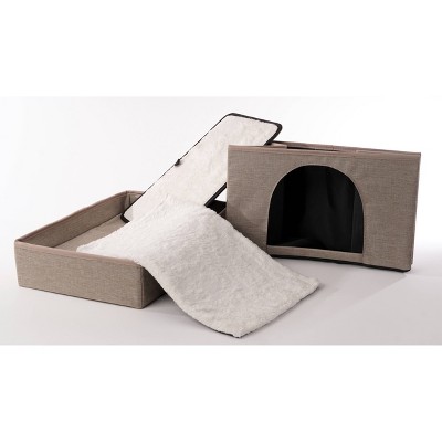 Natural 2-Tier Collapsible Cat Cave Bed with Cushion