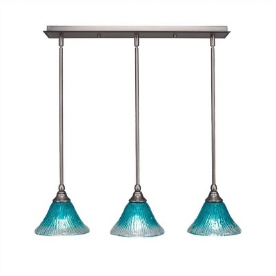 Toltec Lighting Any 3 - Light Chandelier in  Brushed Nickel with 7" Teal Crystal Shade