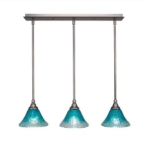 Toltec Lighting Any 3 - Light Chandelier in  Brushed Nickel with 7" Teal Crystal Shade - 1 of 1