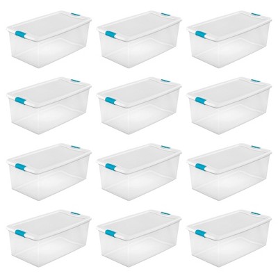 Sterilite 106 Quart Clear Plastic Latching Lid Storage Tote Container, 12 Pack