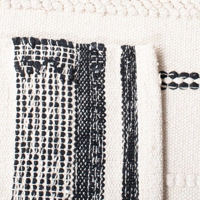 Black and White Striped Wool Cotton Handwoven Area Rug