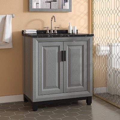 Gray 30" Freestanding Vanity with Marble Top and Storage Cabinet