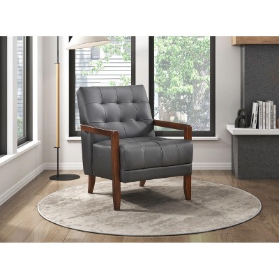 Grungis Leather  Accent Chair,31.5"W Arm Chairs with Solid Wood Arms and Legs for Bedroom,Reading Room