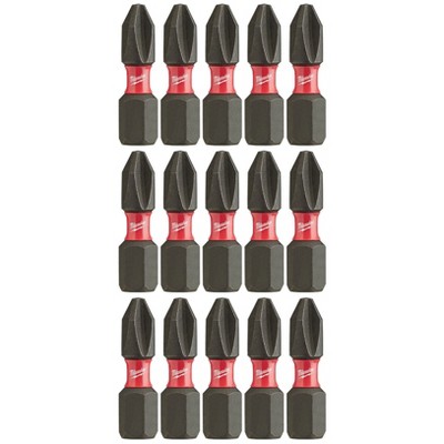 Milwaukee SHOCKWAVE Phillips #2 Insert Bit 48-32-5003 - 15 Piece Contractor Pack