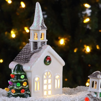 Mr. Christmas White Ceramic LED Church Figurine
