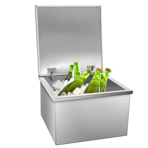 Drop in Ice Chest, 304 Stainless Steel Ice Cooler, Built-in Ice Bin with Hinged Cover & Drain Pipe, for Outdoor Kitchen Bar Counter (Multiple Sizes) - 1 of 4