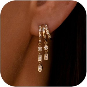 14K Gold Plated Earrings for Women, Waterproof & Tarnish Free Dangle Huggie Hoops, Hypoallergenic Trendy Everyday Jewelry - 1 of 4