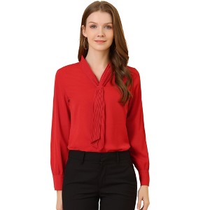 INSPIRE CHIC Women's Long Sleeve Pleated Tie Neck Office Blouses - 1 of 4