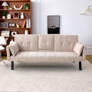 TUYOHW 70'' Foldable Sofa Bed with Cup Holder & Side Storage,Cotton Linen Sofa Bed for Small Spaces - 1 of 4