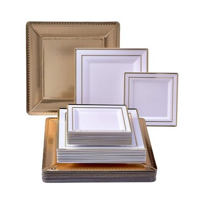 Silver Spoons Disposable Charger and Plate Set for Party, Includes 20 Charger Plates (13”), 20 Dinner Plates (10.25”) & 20 Side Plates (7.5”), Silver