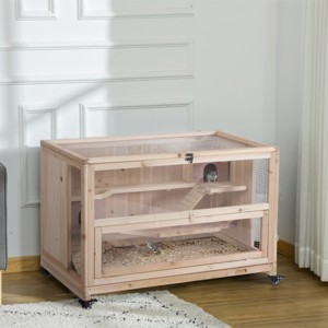 39'' Wooden Hamster Cage with 3 Levels,2 Huts,Ramps,Pull Out Tray and Wheels,Small Animal Cage for Syrian and Dwarf Hamsters – LAOTIES - 1 of 4