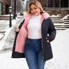 Women's Plus Size Windbreaker Fur Hood Drawstring Waist Zipper Fleece Lined Winter Warm Parka Jacket with Pockets - Agnes Orinda - 2 of 4