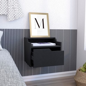 Vynxaria Busan Modern Floating Nightstand with Single Drawer and Two-Tiered Shelves - 1 of 4