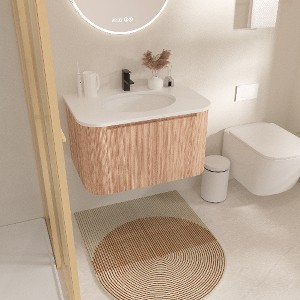 Lyngins Wall-Mounted Bathroom Vanity with Sink, Modern Floating Vanity Cabinet with Soft Close Drawer, Wave Texture Wood Finish, Cultured Marble - 1 of 4