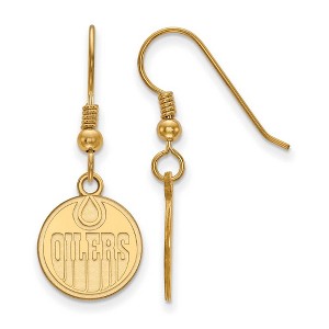 Black Bow Jewelry 14k Yellow Gold Plated Sterling Silver Edmonton Oilers NHL Dangle Earrings - 1 of 3