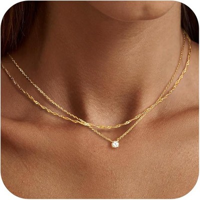 HTUTWOO Diamond Necklaces for Women, Dainty 14k Gold/Sterling Silver Choker Necklace Simple Gold Plated CZ Jewelry Necklaces for Women Trendy Gifts