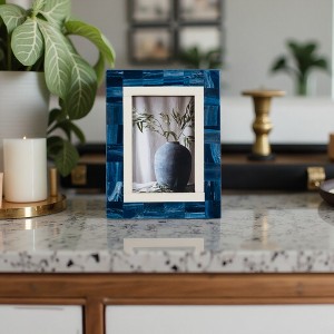 Sagebrook Home 4" x 6" Decorative Photo Frame - Contemporary Resin Wood Navy Blue and White Geometric Design Picture Frame - Home - 1 of 4