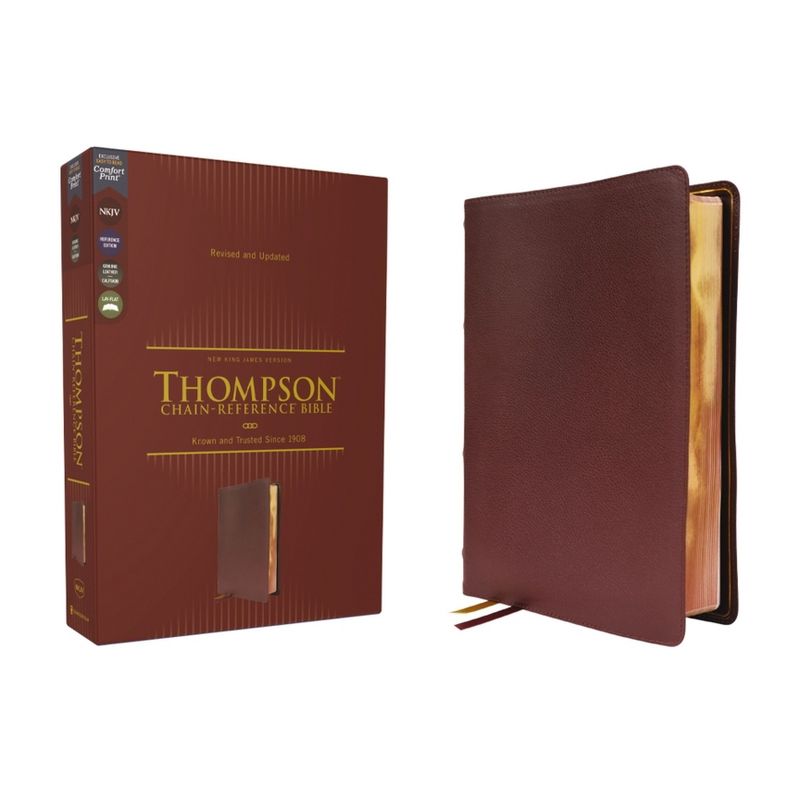 Nkjv, Thompson Chain-Reference Bible, Genuine Leather, Calfskin, Burgundy, Red Letter, Comfort Print - by  Zondervan (Leather Bound), 1 of 2