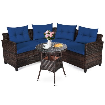 Tangkula 4PCS Outdoor Patio Conversation Set Wicker Rattan Sectional Sofa W/Cushions