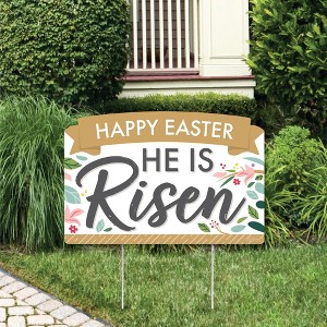 Big Dot of Happiness Religious Easter - Christian Holiday Party Yard Sign Lawn Decorations - Happy Easter He is Risen Party Yardy Sign - 1 of 4