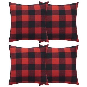 Christmas Pillow Covers 18x18 Set of 4, Red and Black Classic Buffalo Check Plaid Decorative Throw Pillow Covers - 1 of 3