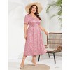 LXT- Women's Plus Size Summer Dress Short Sleeve V Neck High Waist A-line Floral Maxi Dresses - 2 of 4