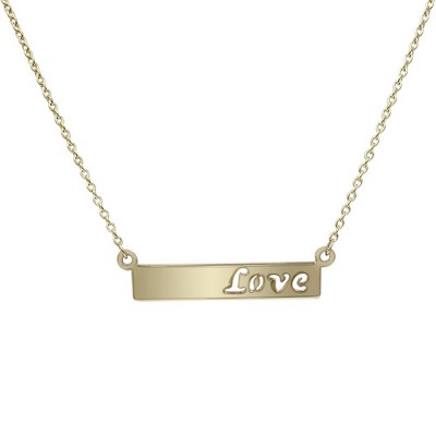 Pompeii3 Solid 14K Yellow Gold Bar Love Pendant Necklace 18"