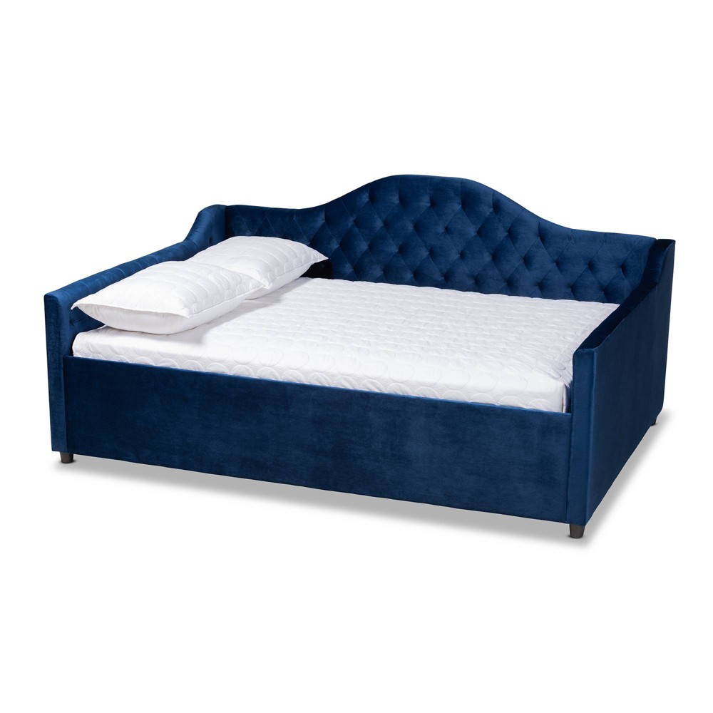 Photos - Bed Frame Queen Perry Velvet Daybed Blue - Baxton Studio