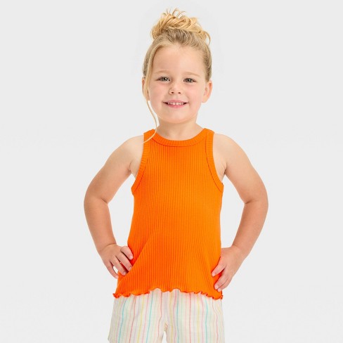 Toddler Girls Ribbed T Shirt Cat Jack Orange 12M