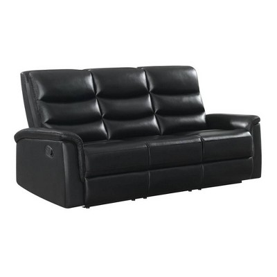 Manual Reclining Sofa with Channeled Backrest Black - Benzara