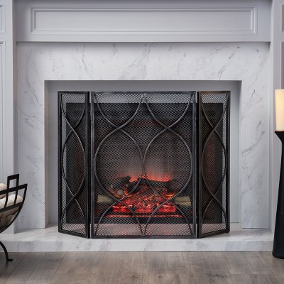 CENGHU Modern 3-Panel Steel Mesh Fireplace Screen Decor Cover Child Baby Pets Safty Fire Folded Doors