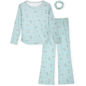Sleep On It Girls 2-Piece Hacci Pajama Set with Matching Scrunchie - 1 of 4