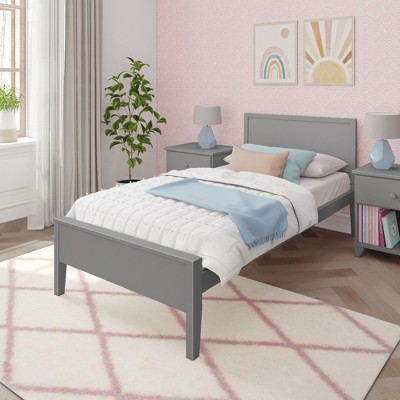 Max & Lily Twin Bed Frame, Solid Wood Classic Platform Bed with Panel Headboard for Kids