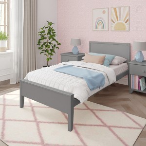 Max & Lily Twin Bed Frame, Solid Wood Classic Platform Bed with Panel Headboard for Kids - 1 of 4