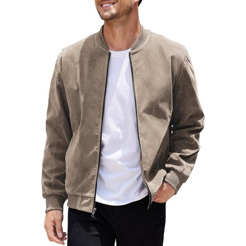 COOFANDY Men's Casual Varsity Jacket Vintage Lightweight Suede Bomber Jackets Light Brown S