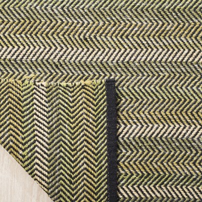 Green and Gray Striped Wool Cotton 4' x 6' Rug