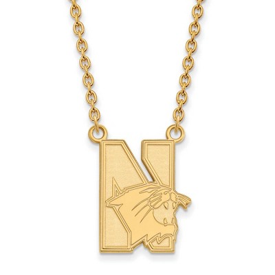 Black Bow Jewelry 10k Yellow Gold Northwestern Wildcats NCAA Necklace 18 Inch